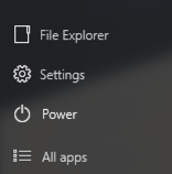 File Explorer, Settings, Power and All Apps