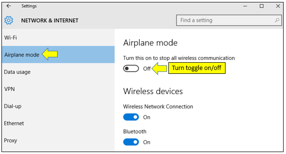 How to Turn On or Off Airplane Mode in Windows 10