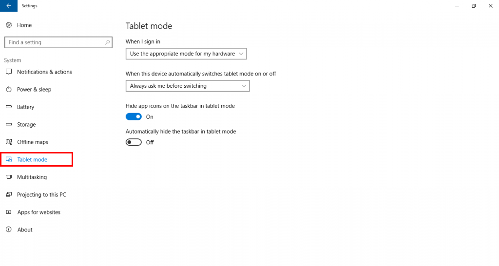 how to exit tablet mode on windows 10