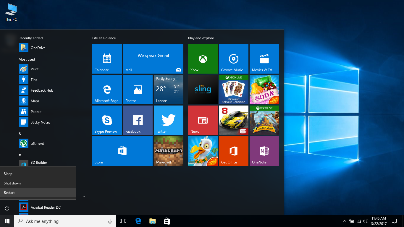 how to auto restart windows 10