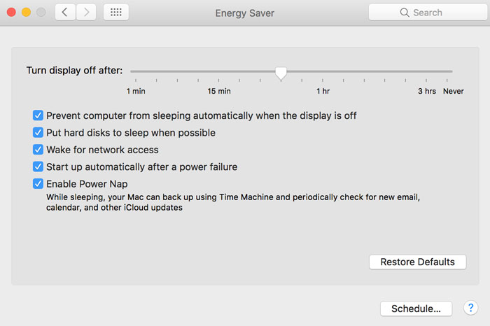 macOS Energy Saver Settings