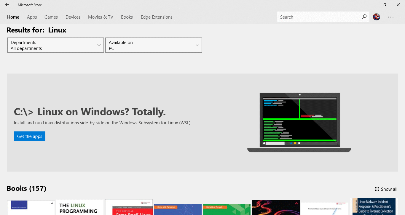 Microsoft Store Search - Install Linux on Windows 10 using Bash Shell