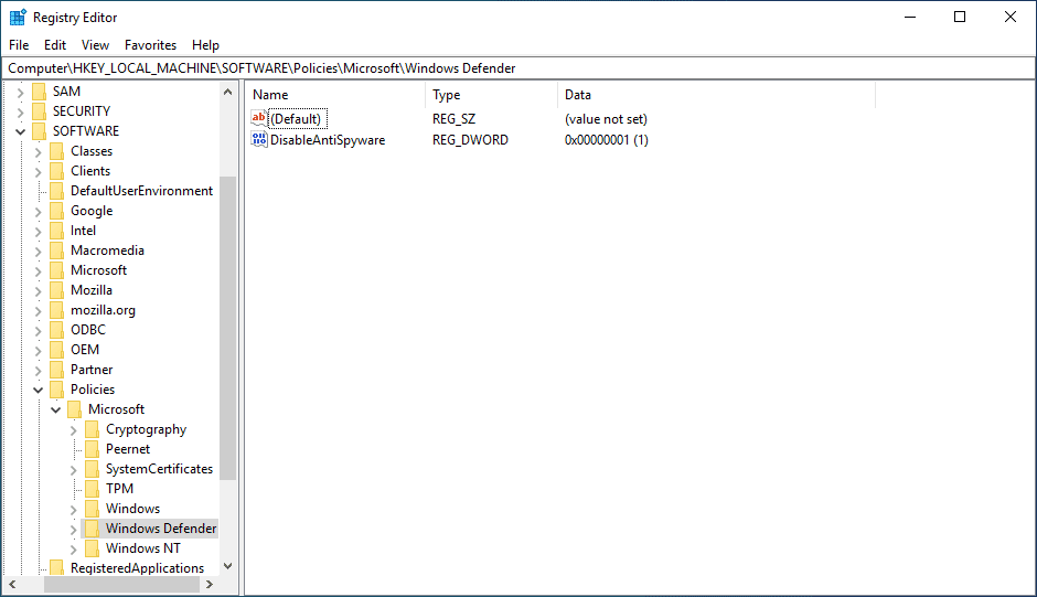 registry editor windows 10