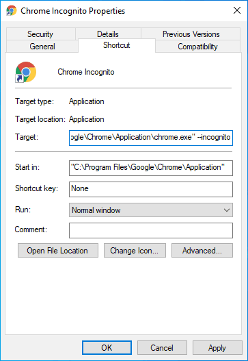 Chrome Incognito Shortcut