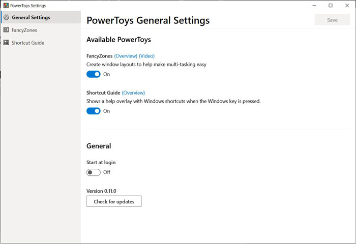 PowerToys General Settings