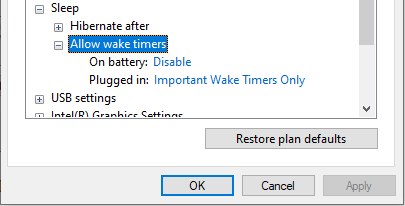 Expand Allow wake timers