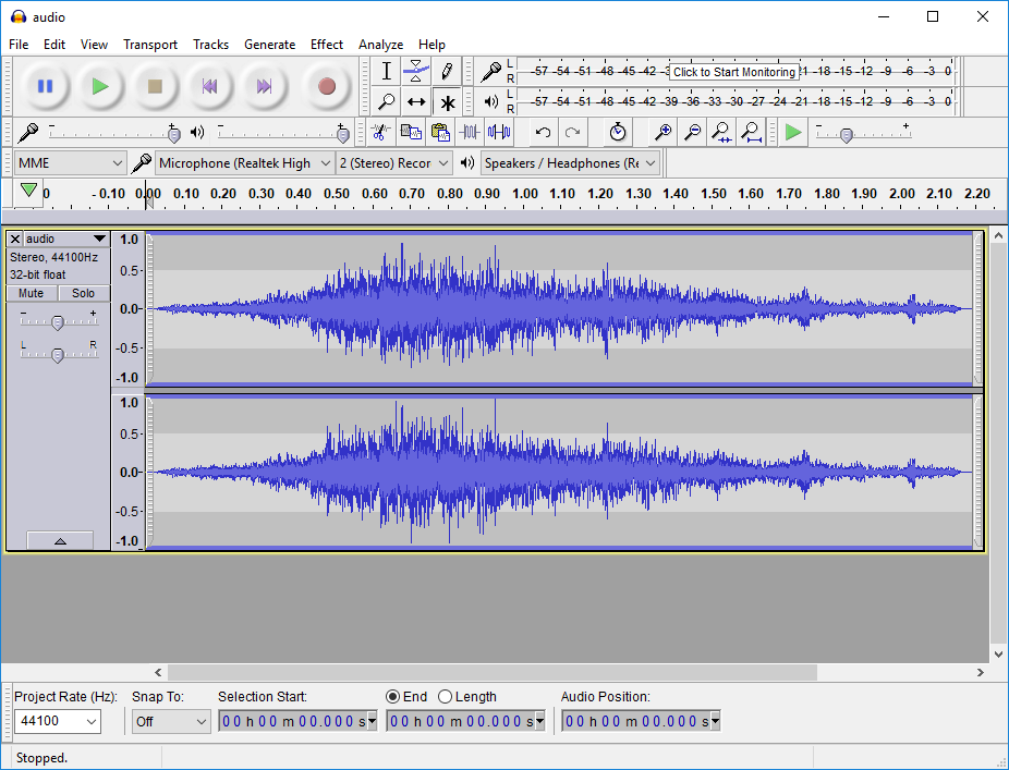 Audacity Main Window