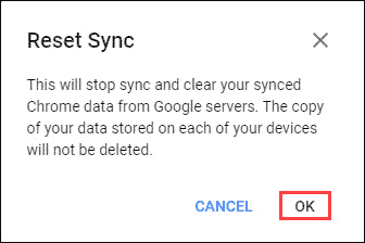 Confirm reset sync
