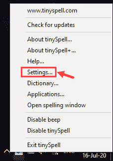tinySpell settings