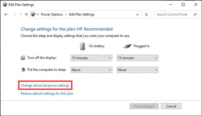 Change advanced power settings