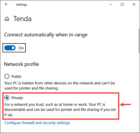 Switch to Private network