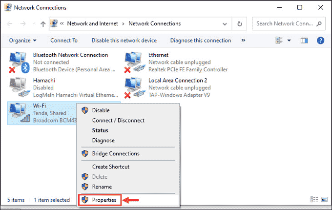 WiFI adapter properties