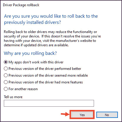 Roll back Display drivers