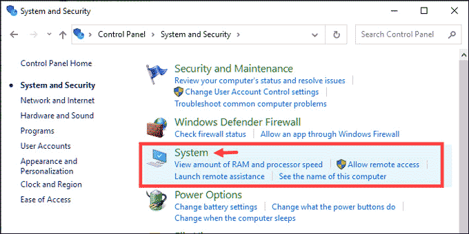 choose system option