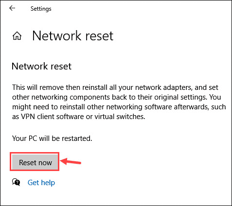 network reset now
