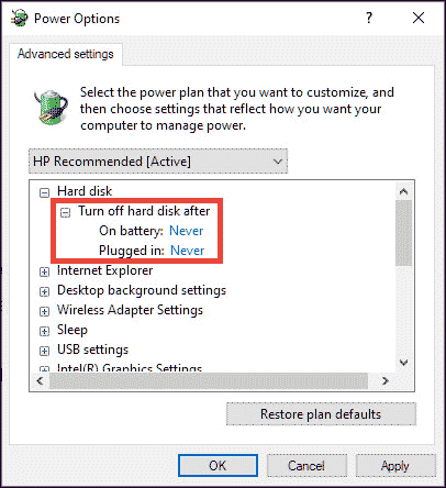turn off hard disk after