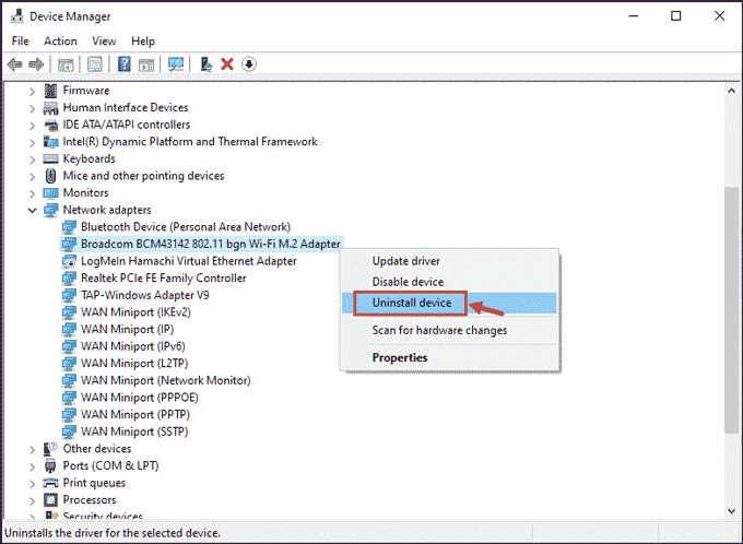 uninstall wifi driver
