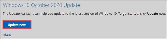 Update to Windows 10 20H2