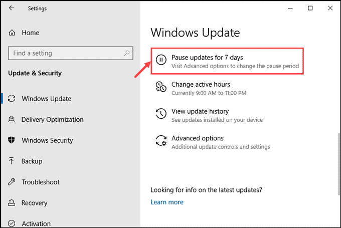 pause windows updates