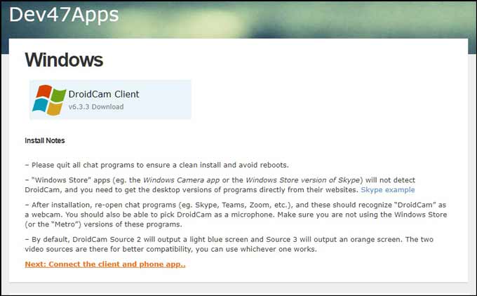 DroidCam Windows 10 Client