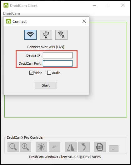 DroidCam Desktop setup