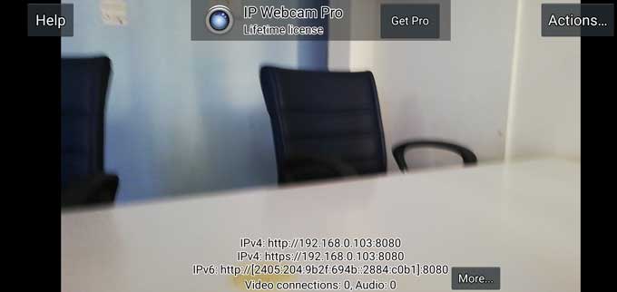 IP Webcam app started