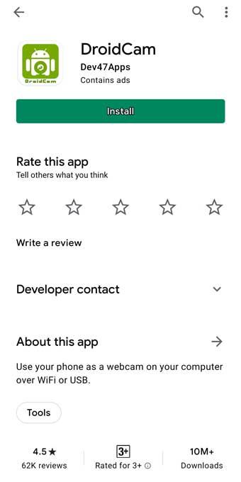 Install DroidCam on your Phone