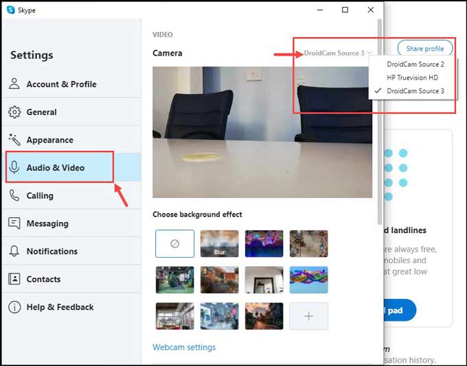 Select DroidCam Source
