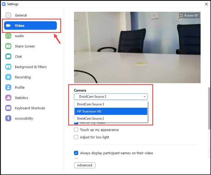 Zoom Video Settings