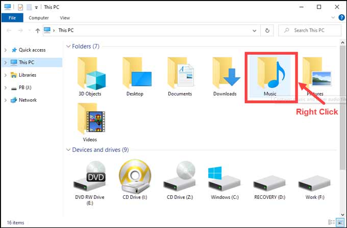 Music Folder right click