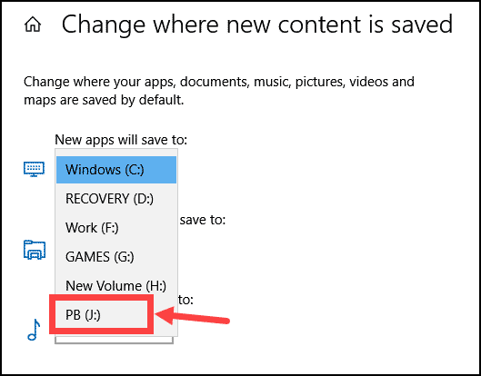 change default location to external drive