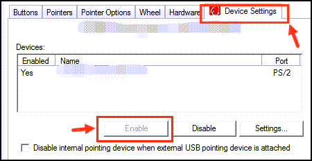mouse device settings