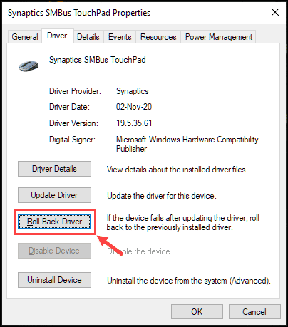 roll back mouse drivers