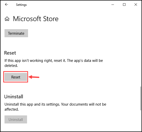 Reset Microsoft Store
