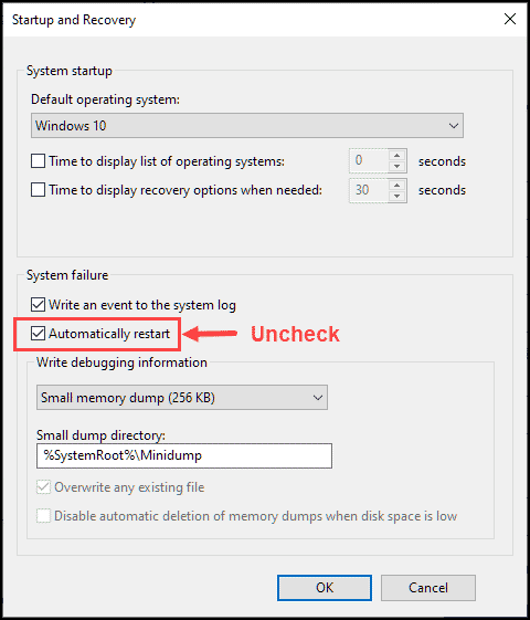 uncheck auto restart