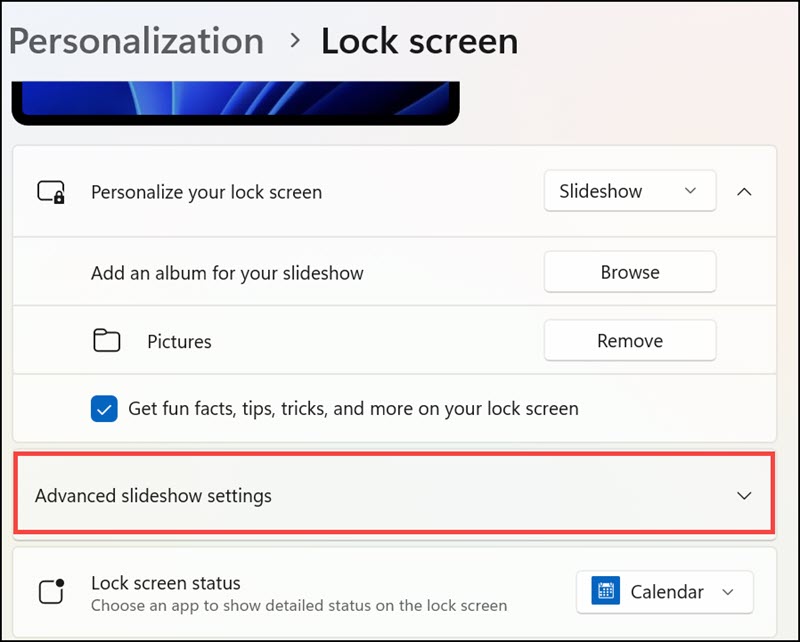 expand advanced slideshow settings