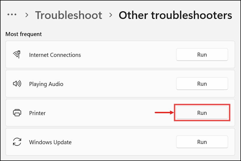 run printer troubleshooter