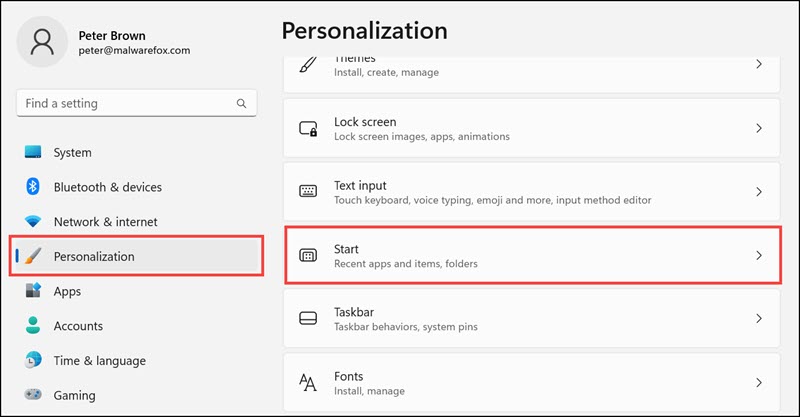 windows start option