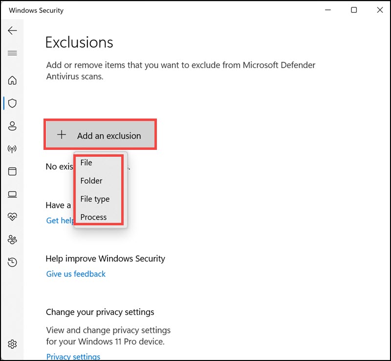 add an exclusion