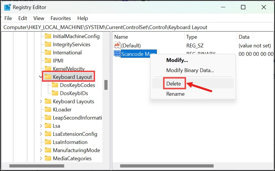 delete scancode map