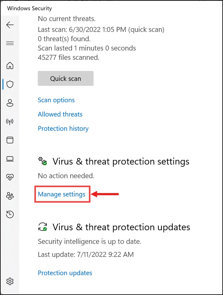 manage settings