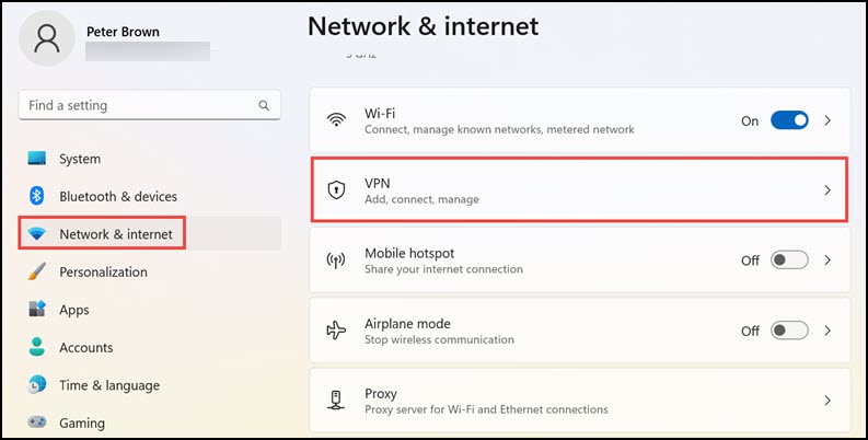 windows vpn settings