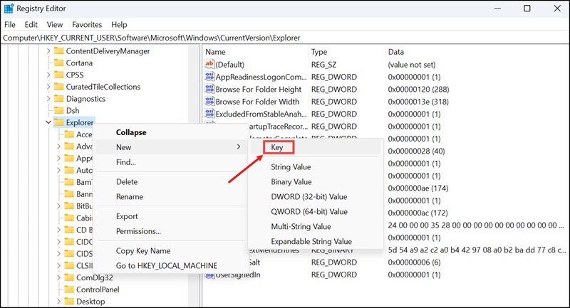 explorer new key